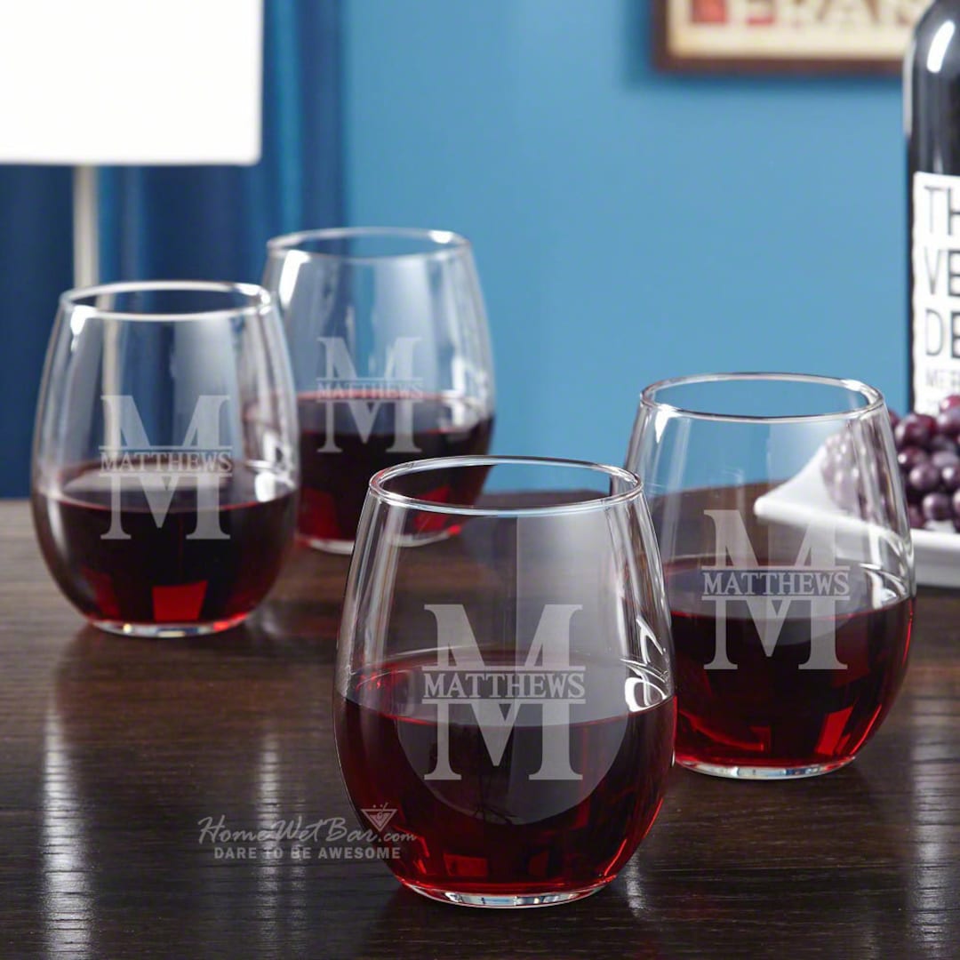 Engraved Stemless Wine Glasses Set of 4 - Stemless Wine Glass, Etched ...