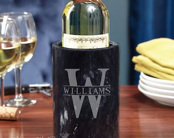 Personalized Marble Wine Chiller- Custom Wine Cooler, Monogram Wine Bottle Chiller Black, Wine Serving Accessories *