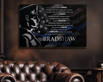 Personalized Police Prayer Wood Sign - Thin Blue Line Cop Gift, Police Officer Appreciation Decor, Law Enforcement Wall Plaque