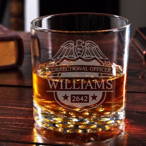 Personalized Whiskey Glass - Corrections Officer Gift, Engraved Whiskey Glass, Etched Rocks Glass, Police Officer Gift, Sheriff Gift -