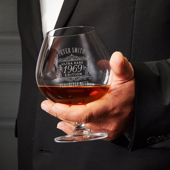 Vintage Brandy Cognac Snifter Etched Glass 5 Tall, Pinwheel Design Crystal  EUC.