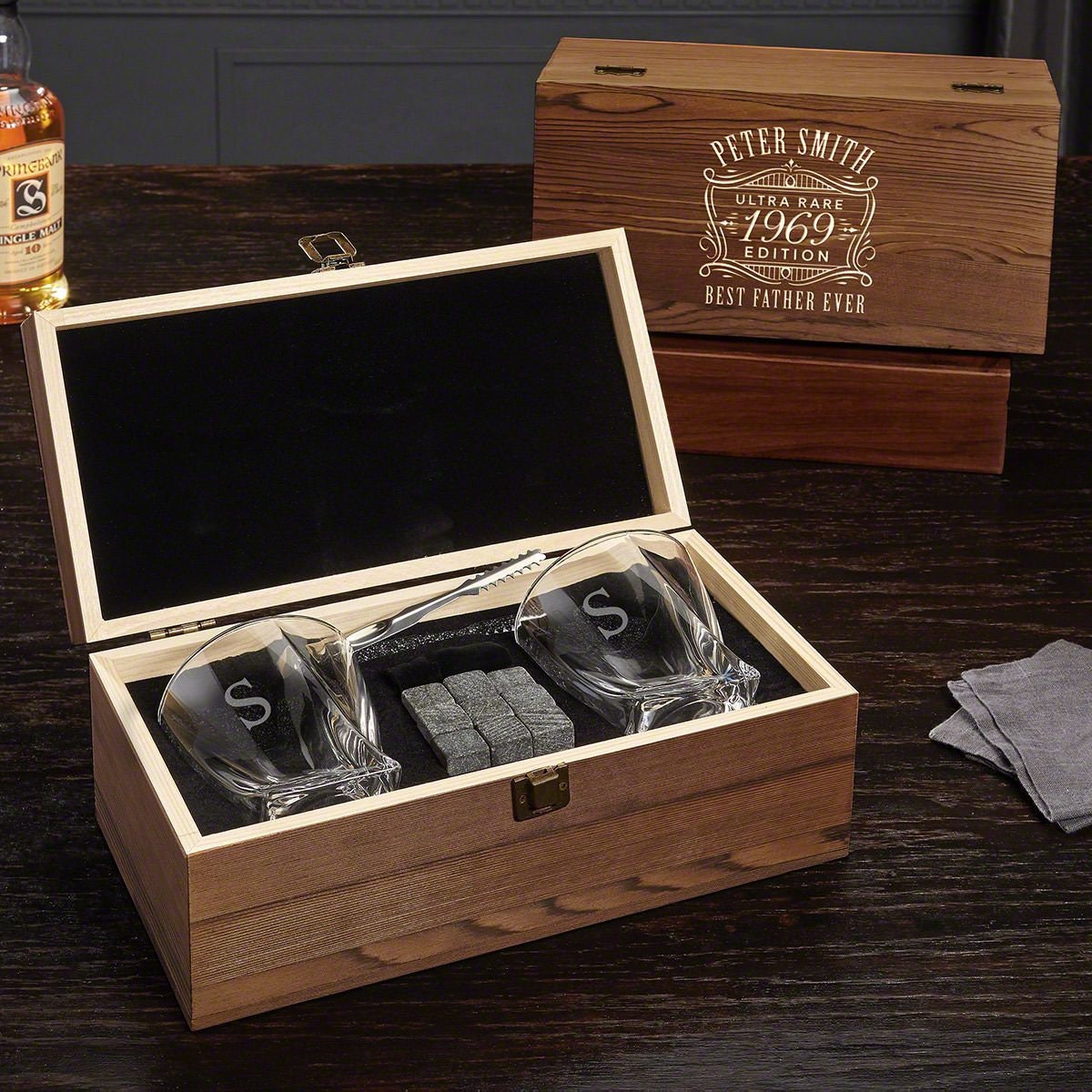 Set De 2 Verres à Whisky 350 Ml – Cadeau Homme Avec Phrases Drôles Gravées, Handmade, Recettes Incluses, Packaging Cadeau Luxe