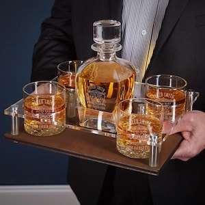 Personalized Whiskey Decanter with Tray -Engraved Decanter Whiskey Set, Etched Whiskey Glass, Retirement Gift, Personalized Gift