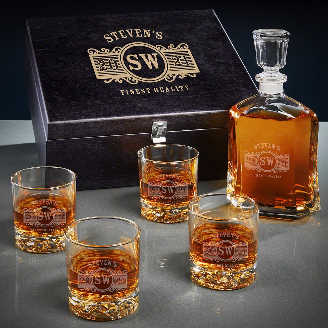Personalized Whiskey Decanter Box Set - Whiskey Lover Gift, Man Myth Legend Gift, Custom Whiskey ...
