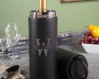 Custom Portable Wine Chiller - Personalized Wine Bottle Cooler, Stainless Wine Bottle Carrier, Wine Tote, Etched Wine Chiller