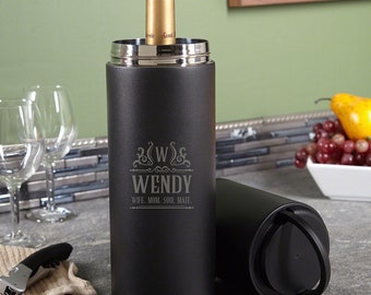 Engraved Wine Chiller, Portable - Wine Lover Gift, Custom Wedding Gift, Wine Bottle Holder, Engagement Gift -