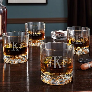Glacier Bottom Engraved Whiskey Glass Set - Monogrammed Rocks Glass, Whiskey Lover Gift, Wedding Gift, Custom Whiskey Glass
