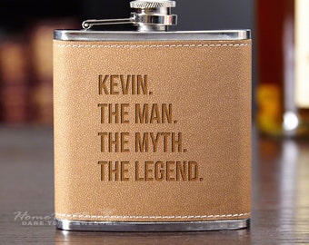 The Man The Myth The Legend Personalized Flask - Custom Engraved Gift Includes Name - Perfect for Dad, Husband, Boyfriend, Groomsman