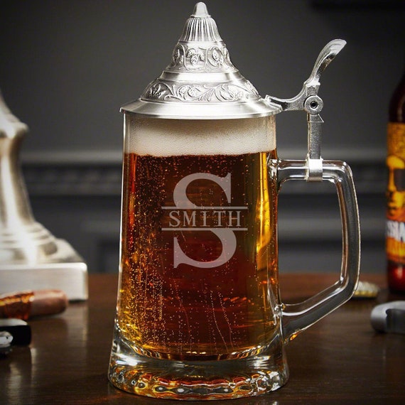 Engraved German Beer Stein Mug with Pewter Lid Beer Stein Party
