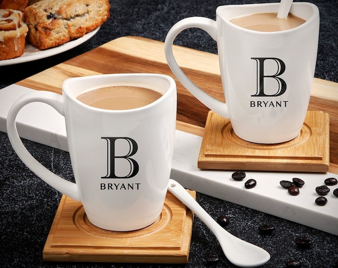 Personalized Coffee Mug Set – Custom Ceramic Mugs, Spoons & Coasters