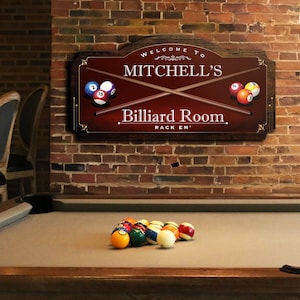 Custom Billiards Sign - Billiards Game Room Decor, Billiards Game Room Sign, Pool Hall Sign, Pool Room Sign, Billiards Room Sign