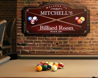 Custom Billiards Sign - Billiards Game Room Decor, Billiards Game Room Sign, Pool Hall Sign, Pool Room Sign, Billiards Room Sign