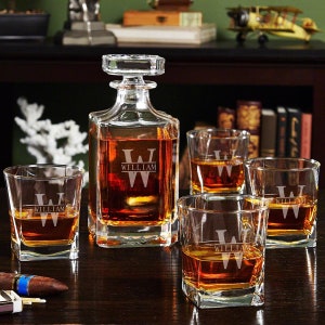 Personalized Whiskey Decanter Set - Whiskey Decanter & Whiskey Glasses, Bourbon Gifts for Men, Custom Decanter Gifts for Him Free Shipping