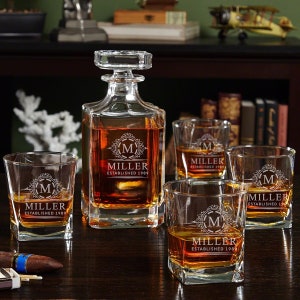 Engraved Bourbon Decanter Set with Bourbon Glasses - Glass and Decanter, Retirement Gift, Graduation Gift, Groomsmen Gift for Him