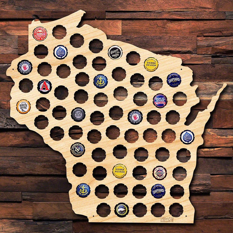Wisconsin Beer Cap Map Made of Beautiful Birch Wood WI Etsy