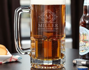 Colossal Personalized Beer Mug - Gift for Beer Lovers, Engraved Beer Mug, Custom Beer Stein, Etched Beer Mug, Retirement Gift Idea