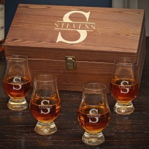 Custom Glencairn Glasses - Engraved Glencairn Whiskey Glasses with Glencairn Holder Box, Personalized Gift for Him, Scotch, Bourbon Glasses