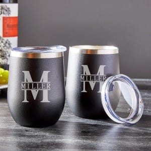 Engraved Stainless Steel Wine Glasses - Insulated Wine Tumbler, Wine Lover Gift for Dad and Mom, Engraved Tumbler, Stemless Wine Glass