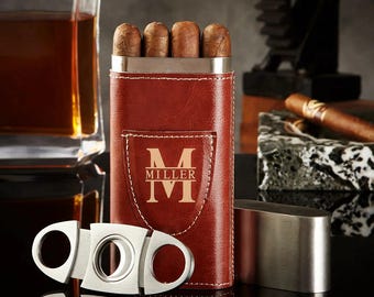 Personalized Cigar Case with Cutter - Travel Cigar Holder Case, Groomsmen Gifts, Cigar Accessories, Cigar Travel Case
