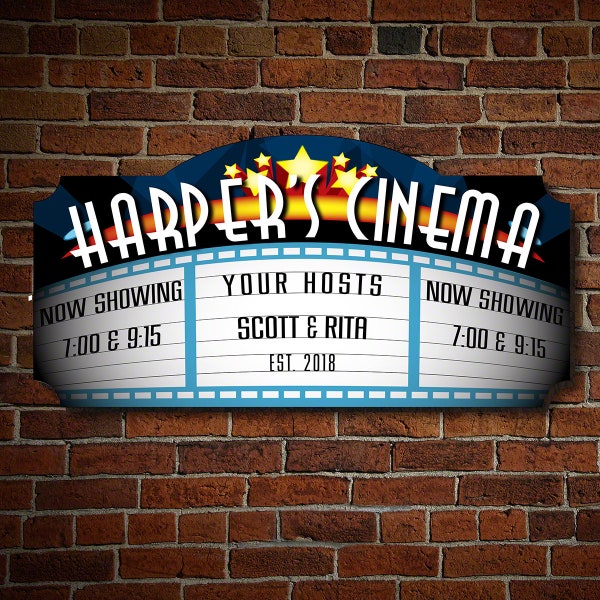 Personalized Home Theater Sign - Home Theater Decor, Movie Room Decor, Movie Buff Gift, Marquee Sign -