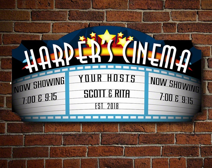 Personalized Home Theater Sign - Home Theater Decor, Movie Room Decor, Movie Buff Gift, Marquee Sign -