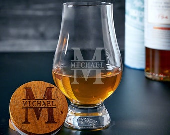 Custom Glencairn Whiskey Glass with Topper, - Personalized Glencairn Glass, Engraved Glass, Bourbon Lover Gift