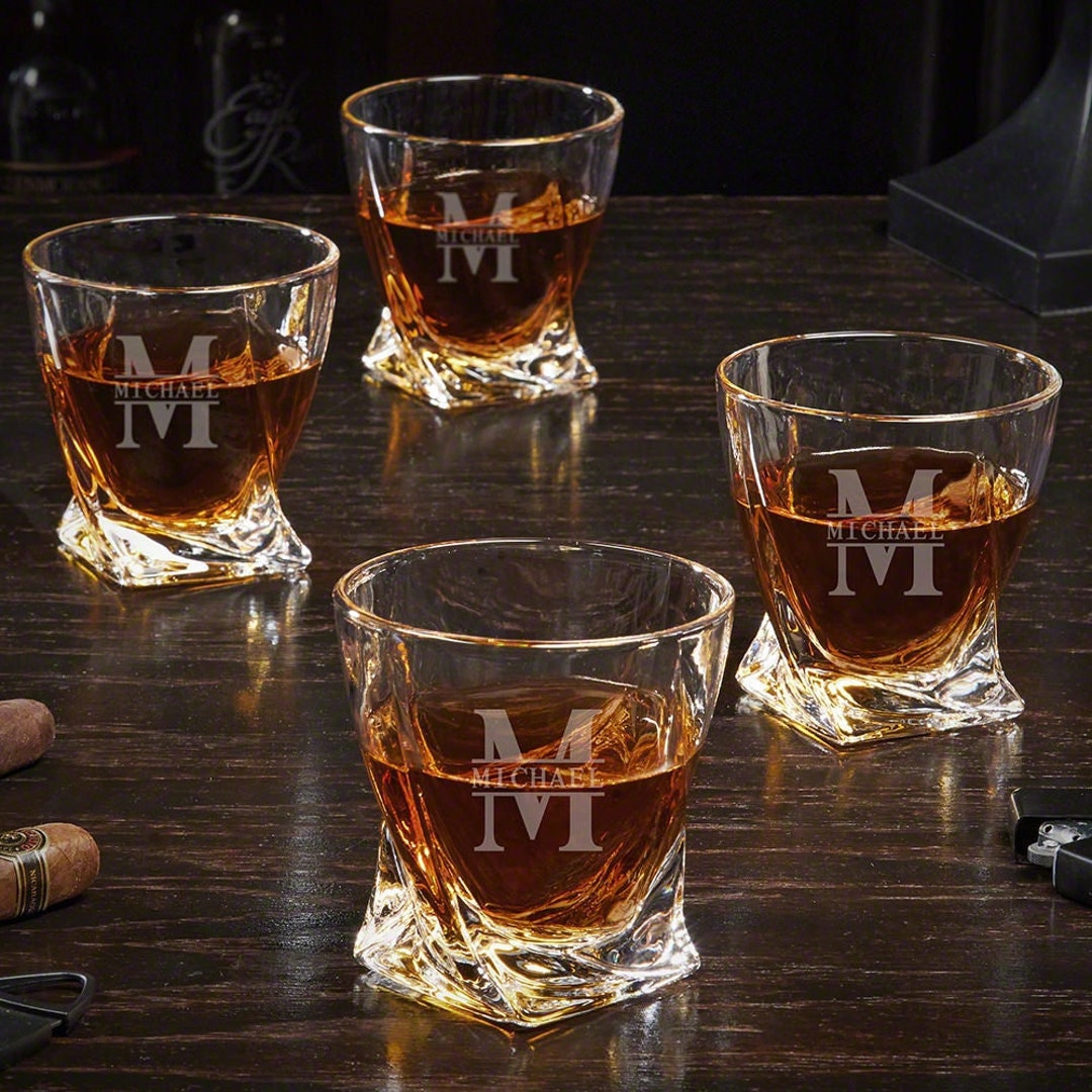 Personalized Twist Whiskey Glasses - Gift for Dad, Engraved Old Fashioned Glass, Etched Rocks ...