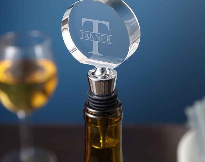 Personalized Crystal Glass Wine Stopper – Engraved Initial Gift