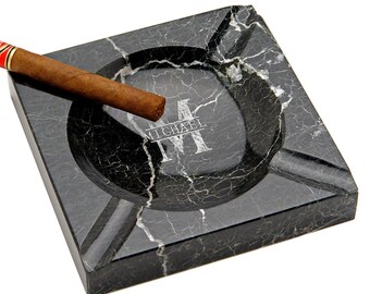 Engraved Marble Cigar Ashtray - Luxury Ashtray, Outdoor Ashtray, Cigar Accessories, Custom Cigar Gifts -