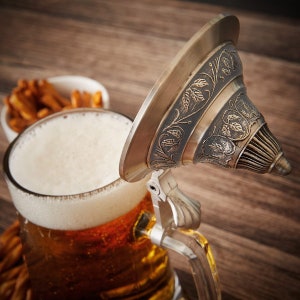 Top view of the German beer stein with open lid.