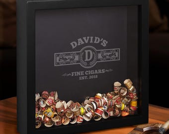 Custom Cigar Shadow Box - Vintage Cigar Bands Holder Box, Groomsmen Cigar Box, Wedding Cigar Band Holder, Personalized Cigar Shadow Box