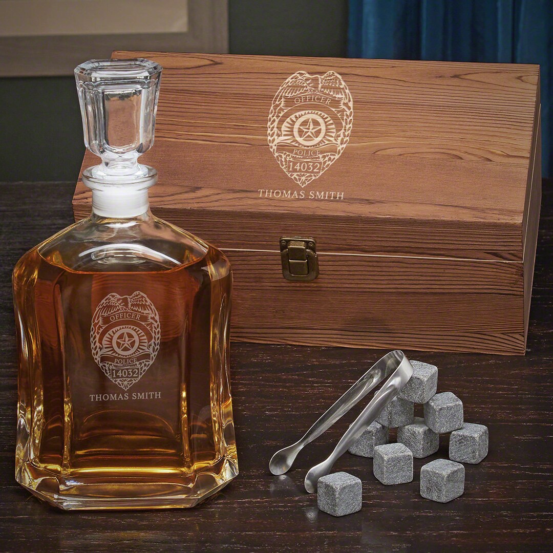 Personalized Whiskey Decanter Set Police Officer Gift, Engraved Whiskey ...