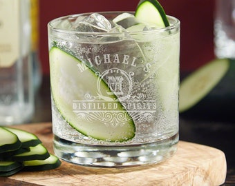 Custom Gin and Tonic Glass - Etched Cocktail Glass, Gin Glasses, Custom Lowball Glass, Gin Tonic Gift for Anniversary, Gin Glass Set