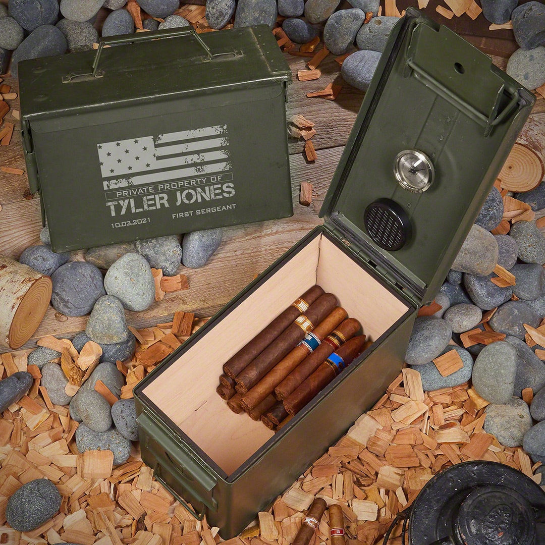 Personalized Ammo Can Cigar Humidor Military Retirement Gift, Etched
