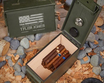 Personalized Ammo Can Cigar Humidor - Military Retirement Gift, Etched Ammo Box, Custom Cigar Humidor, Travel Cigar Humidor -