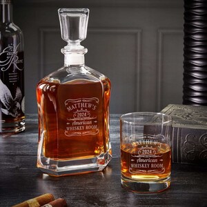 Engraved Whiskey Decanter Set Decanter Box Set, Engraved Rocks Glass ...