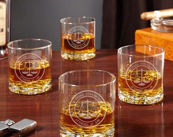 Custom Whiskey Glasses Attorney Gift - Scales of Justice, Law Student Gift, Whiskey Lover Gift, Judge Gifts -