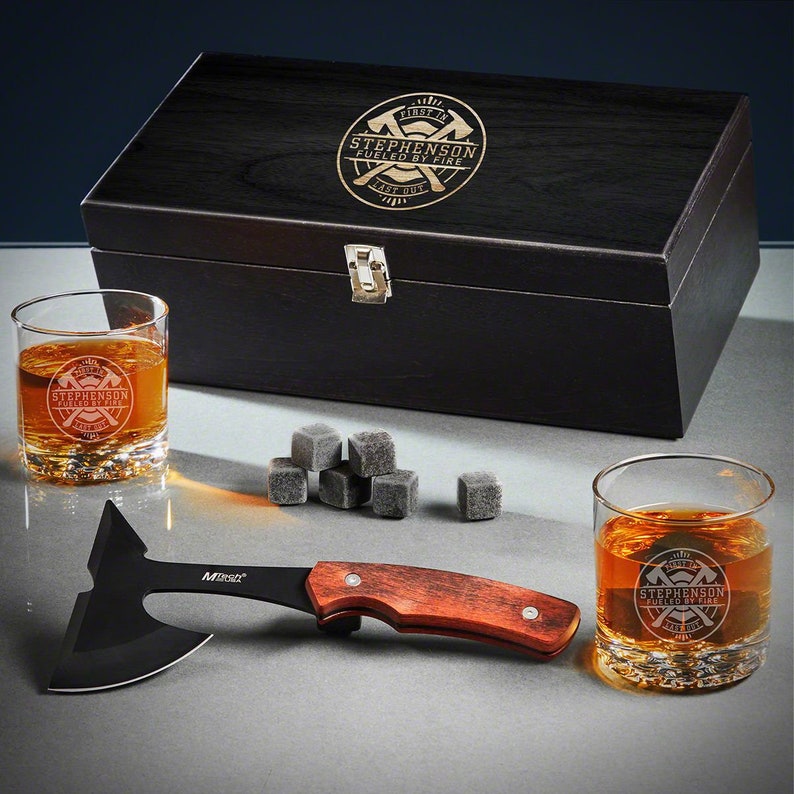 Firefighter Brotherhood Custom Whiskey Glasses and Hatchet Box Etsy