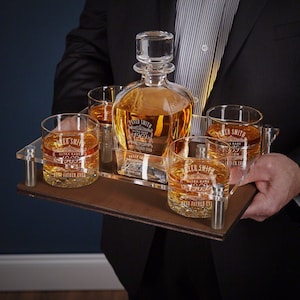 Personalized Whiskey Decanter with Tray -Engraved Decanter Whiskey Set, Etched Whiskey Glass, Retirement Gift, Personalized Gift