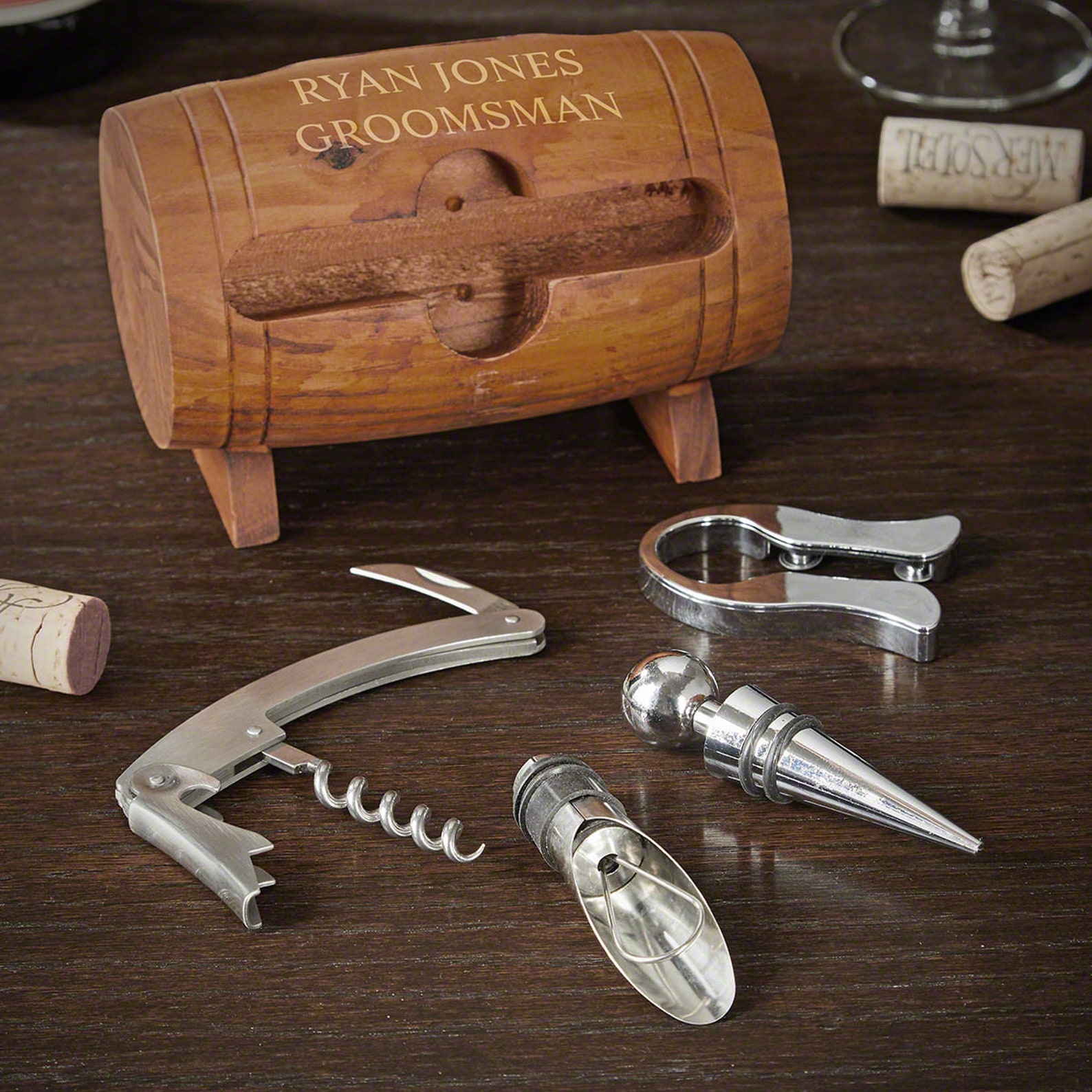 Personalized Wooden Barrel Wine Tool Set Gifts for Wine Etsy