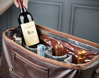 Monogrammed 6-Bottle Wine Carrier – Vegan Leather Duffle Bag