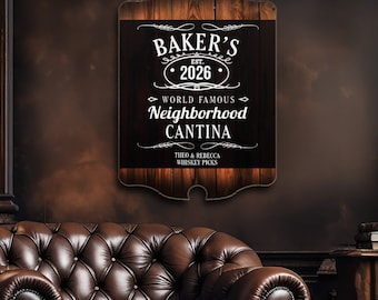 Whiskey Personalized Bar Sign - Large Birch Wood Whiskey Bar Sign, Whiskey Barrel Bar Sign, Custom Whiskey Home Bar Decor Sign, Gift for Him