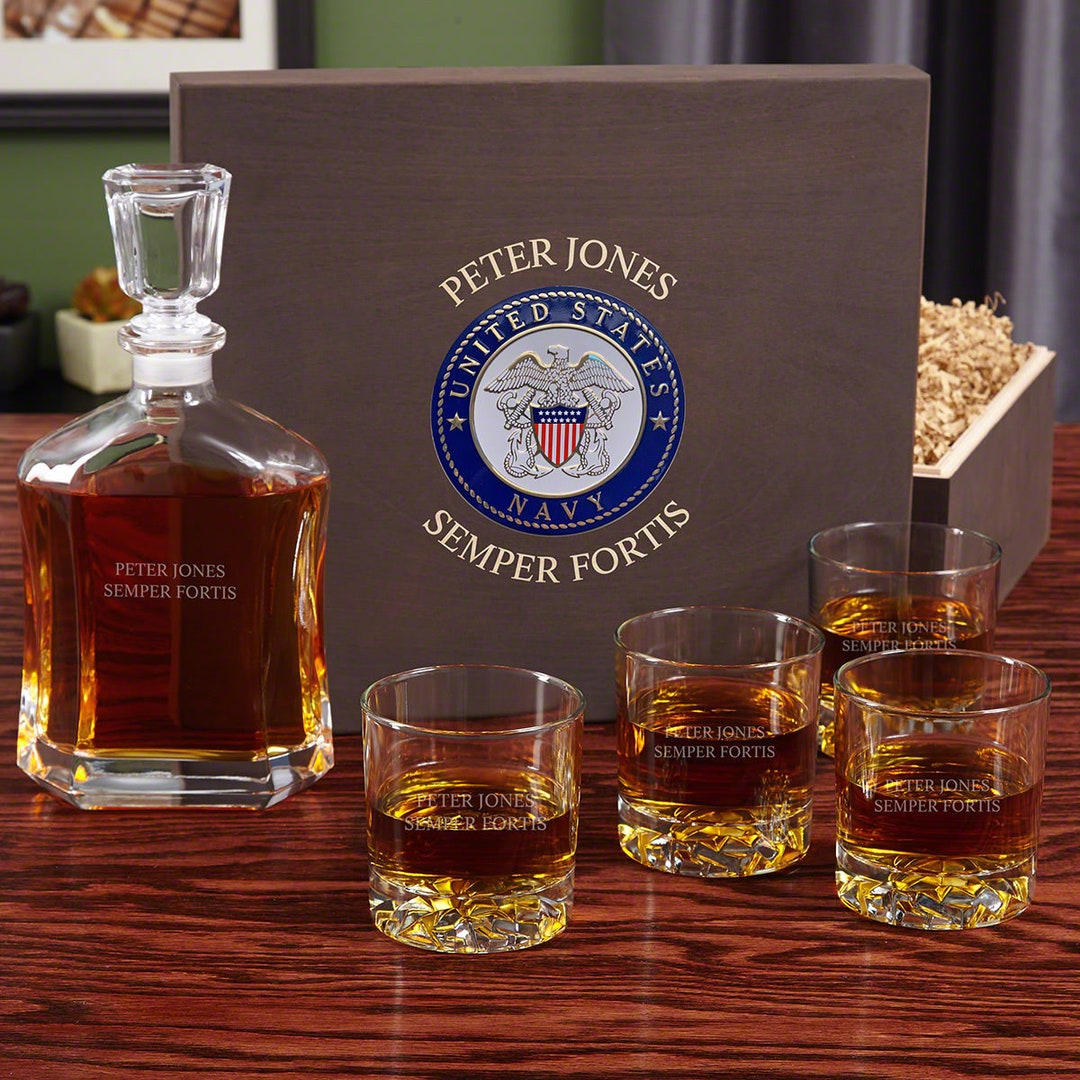 Custom Navy Decanter Gift Set Retirement Gift, Navy Veteran Gift, Naval ...