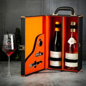 Custom Engraved Wine Glass with Wine Gift Box- Engraved Wine Glass Set, Wine Lover Gift Basket, Hostess Gift with Wine Tote Carrier