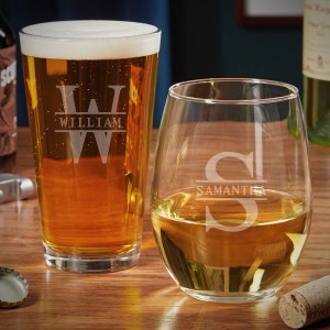 Custom Couple Wine and Beer Glasses  - His and Hers Glasses, Couple Wine Glasses, Custom Beer Glasses, Beer and Wine Glass Gift