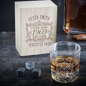 Personalized Whiskey Glass Set with Gift Box - Etched Rocks Glasses for Whiskey Lovers, Ideal Whiskey Box Set Gift