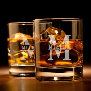 Etched Whiskey Glass Set of 2 Custom Whiskey Glasses, Etched Rocks Glass, Whiskey Glass Set, Old Fashioned Glass, image 1