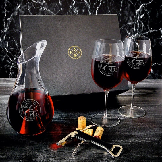 Engraved 5 Pc Luxury Wine Gift Set Personalized Wine Glasses