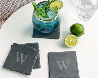 Engraved Slate Coasters, Set of 4 - Black Slate Coasters, Housewarming Gift, Stones Coasters, Wedding Gift -