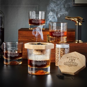 Black Diamond Personalized Whisky Smoker Kit  - Gifts for Whiskey Lovers, Etched Whiskey Glasses, Cocktail Smoker Kit Old Fashioned Smoker *